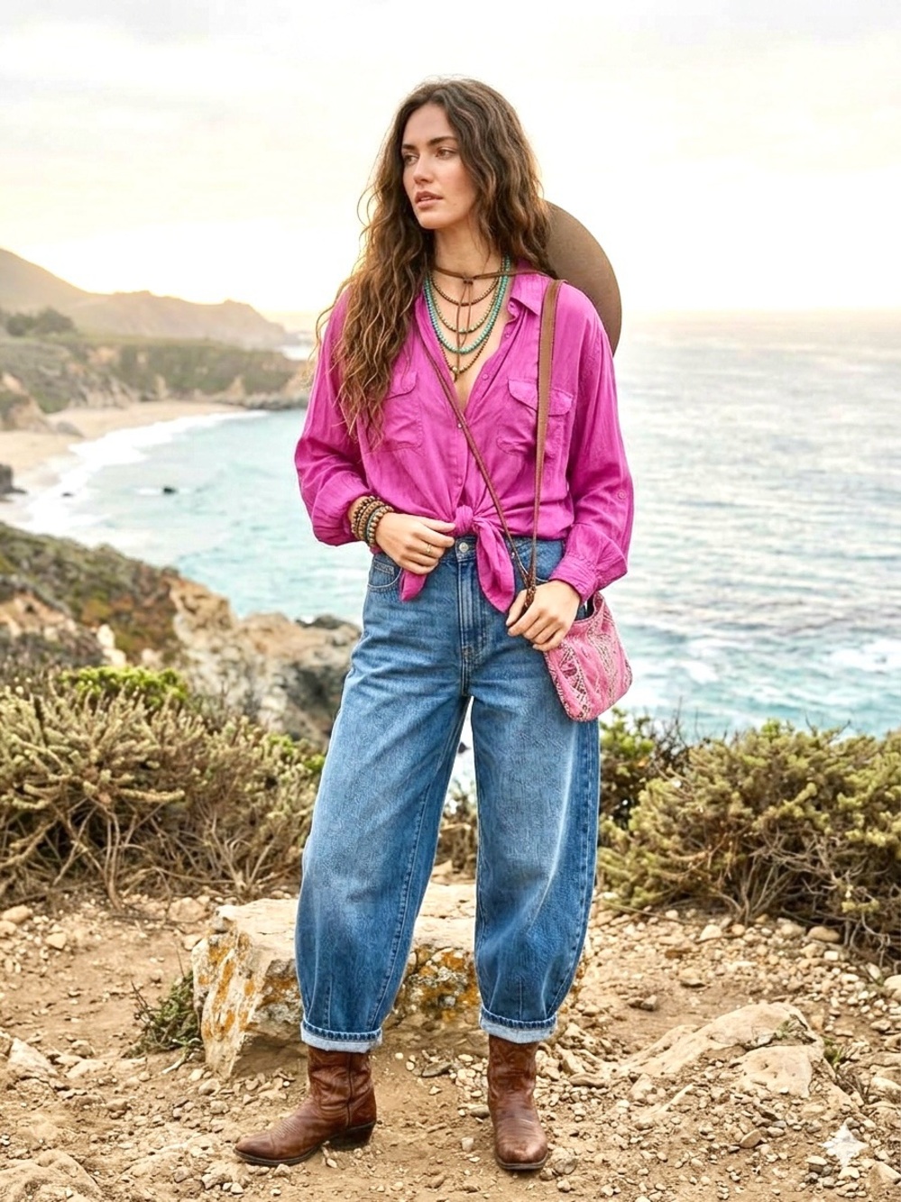 Luxury Silk Fuchsia boho blouse